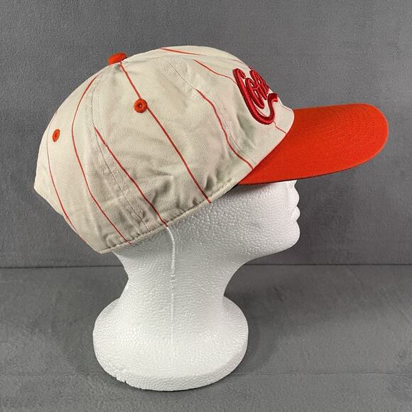 CocaCola Red Pin Striped Classic Snapback Hat Orange Embroidered Logo - Picture 4 of 6